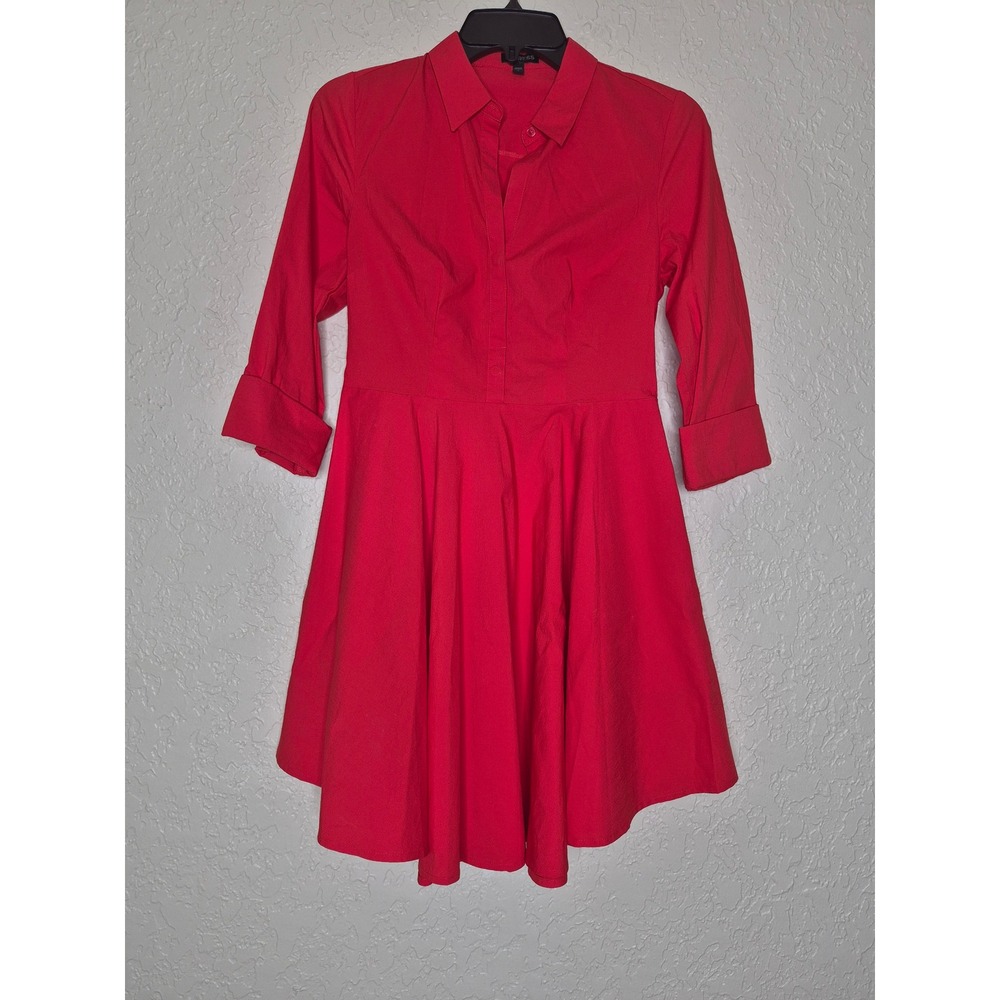 Express Red Fit and Flare Shirt Dress Long Sleeve Size 4